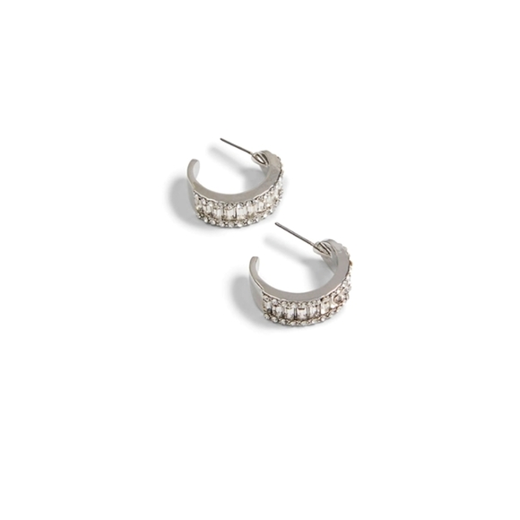 Baguette Pave 1" Huggie Hoop Earrings by Lane Bryant - Picture 4 of 6